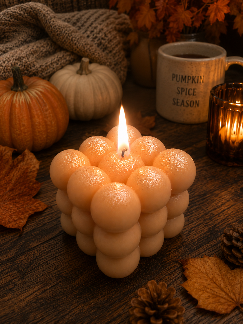 Pumpkin spice square bubble candle