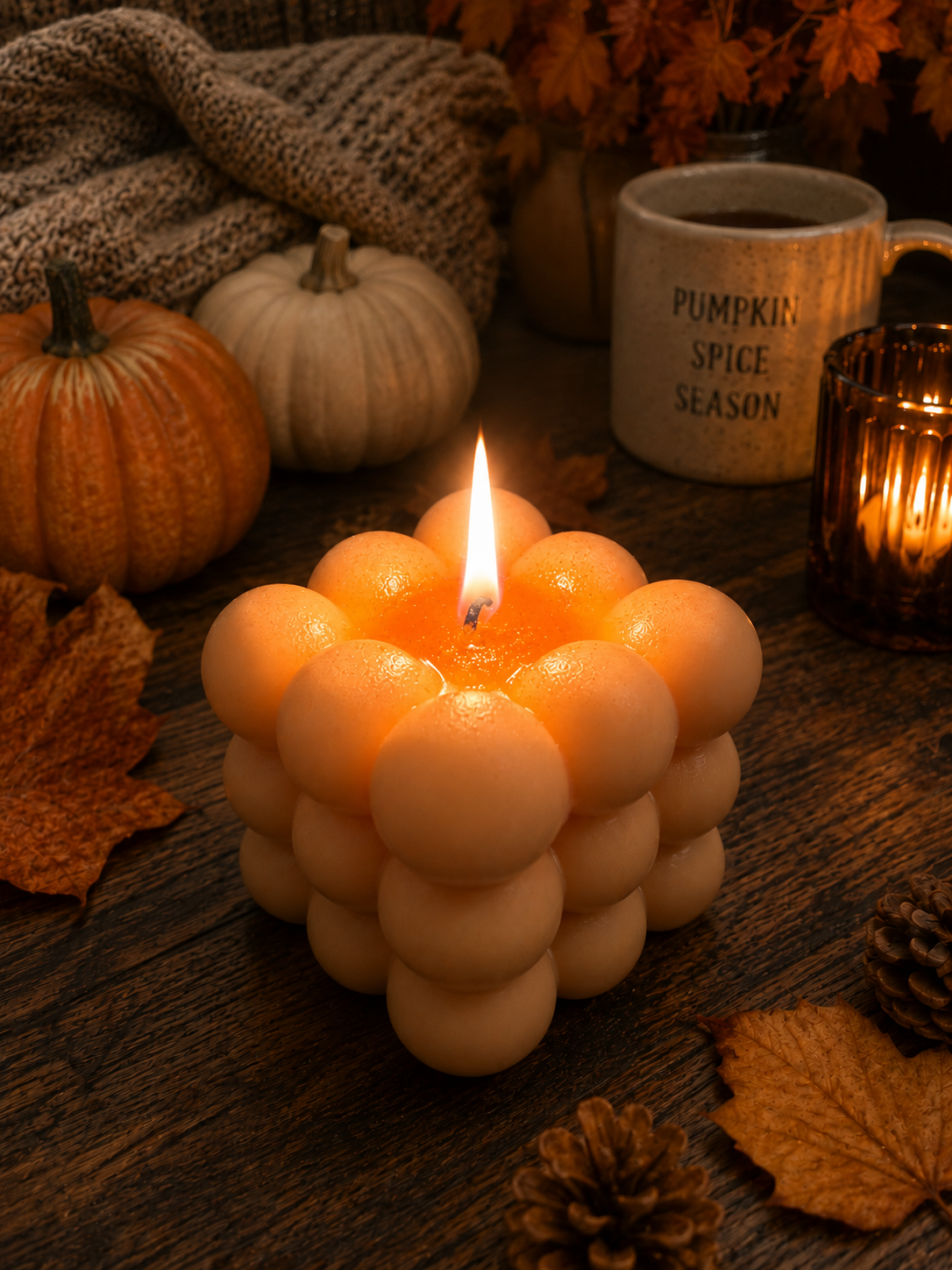 Pumpkin spice square bubble candle